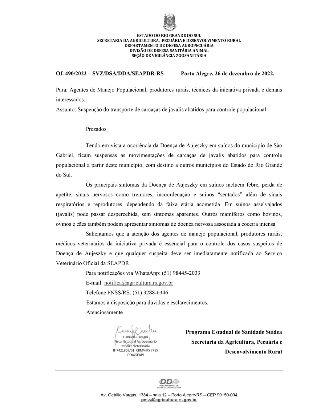 OF 490 SVZ 2022 PNSS Suspensao Transporte Javalis